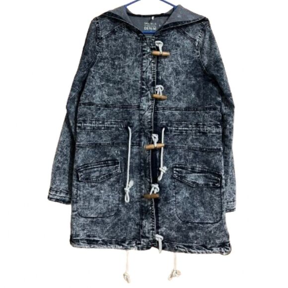 Rare Special A Women’s Blue Denim Hooded  Dress Jacket w/ Toggles at Front Sz-M - Picture 1 of 6